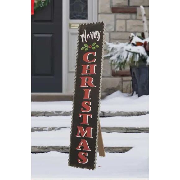 New! Merry Christmas Wooden Black Red Porch Sign Glitzhome Holiday Festive 36" - Picture 1 of 7